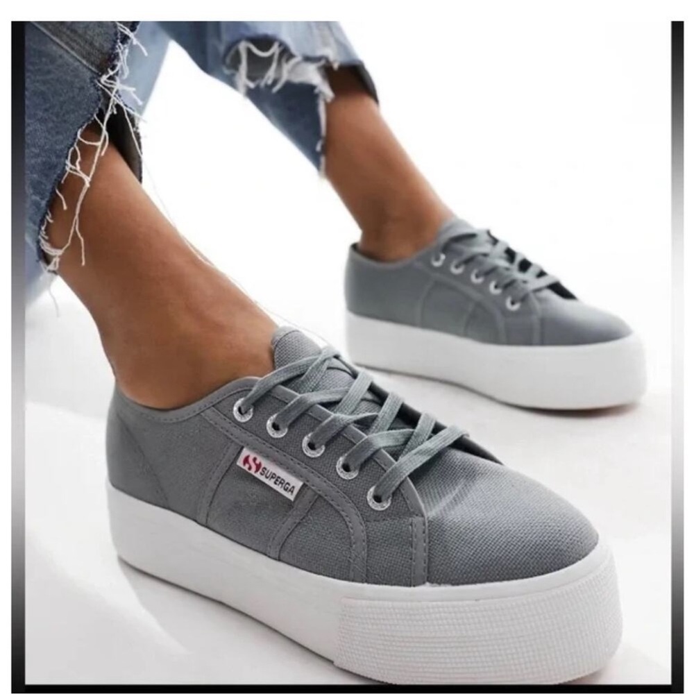 Superga Women's Gray Platform Canvas Sneakers